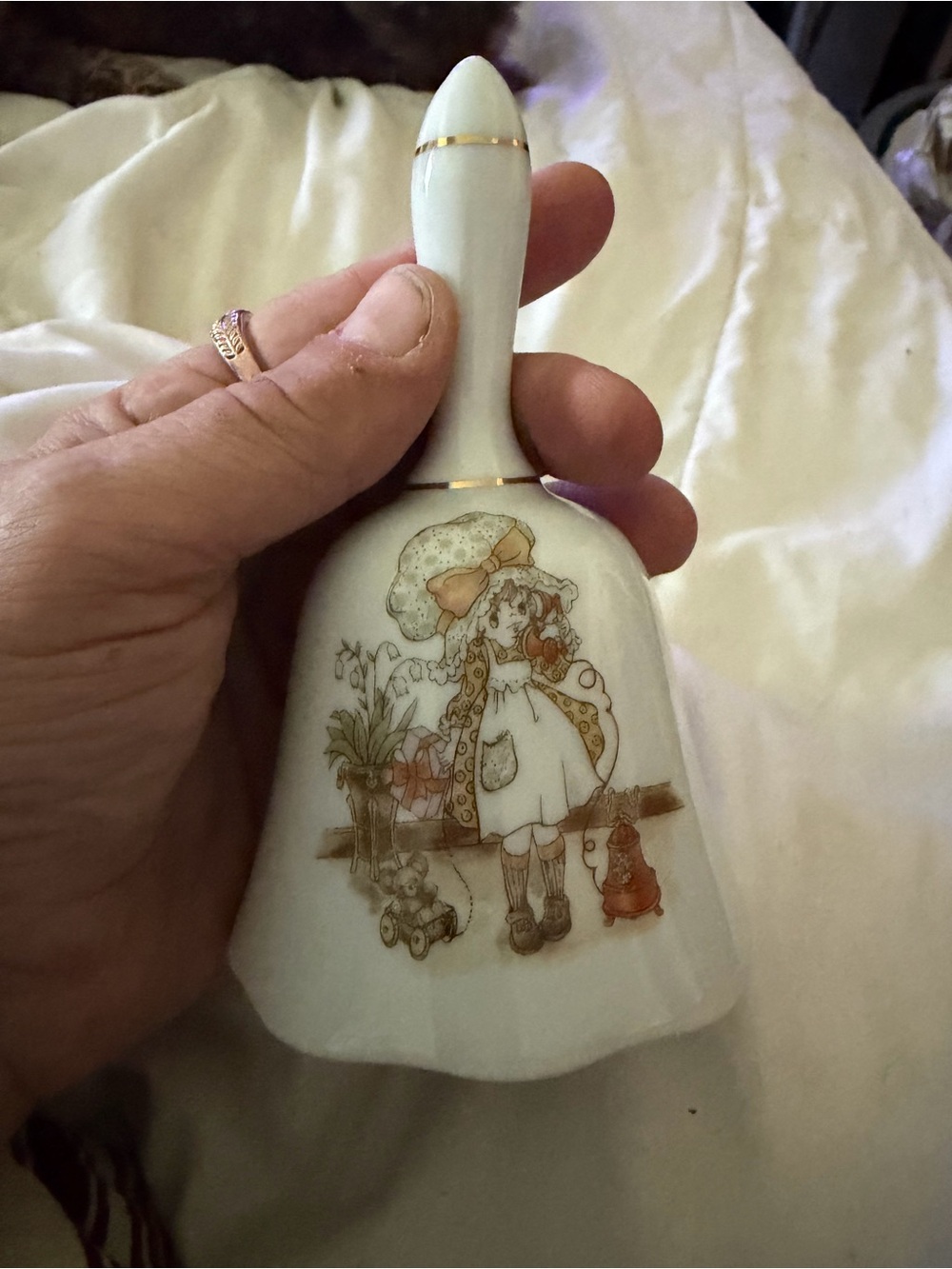 Porcelain Decorative Holly Hobbie Bell in White with Gold Trim